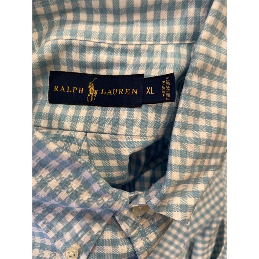 Ralph Lauren Men's Button Up Shirt Blue Gingham Plaid Flesh Pony Size XL - Picture 4 of 11